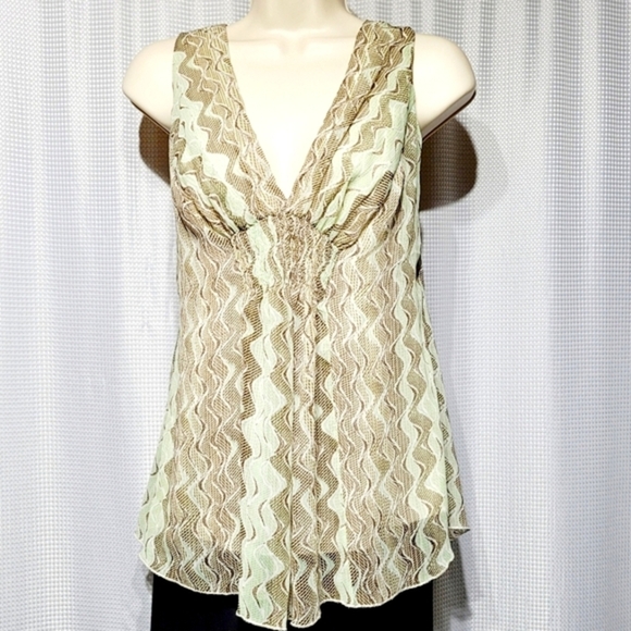 Jonathan Martin Studio Tops - Jonathan Martin Taupe & Green Double Layered Top (L)